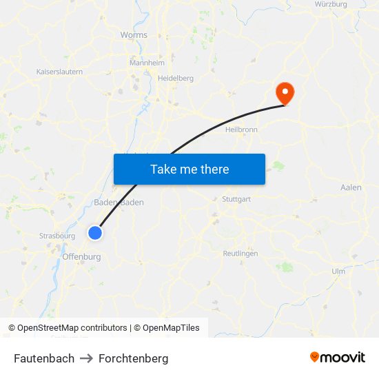 Fautenbach to Forchtenberg map