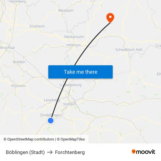 Böblingen (Stadt) to Forchtenberg map