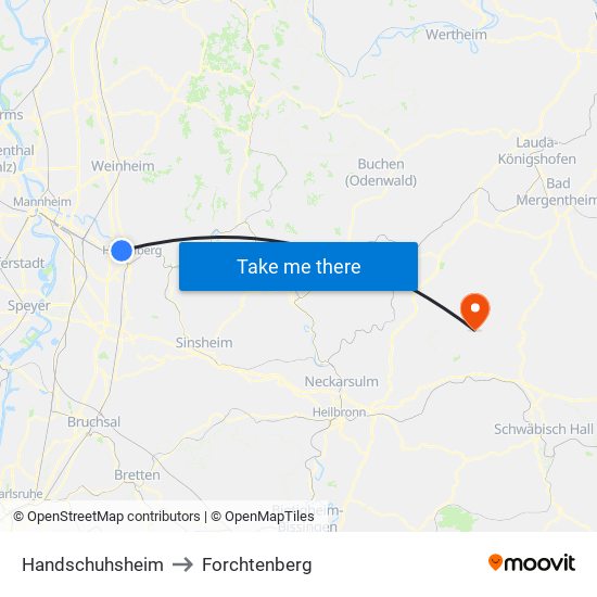 Handschuhsheim to Forchtenberg map