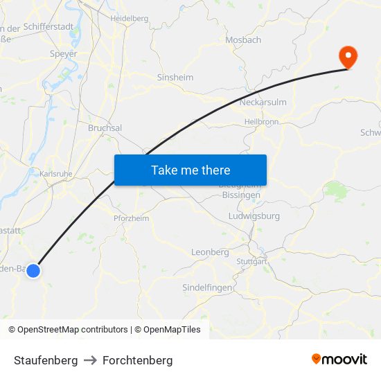 Staufenberg to Forchtenberg map