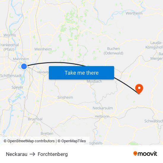 Neckarau to Forchtenberg map