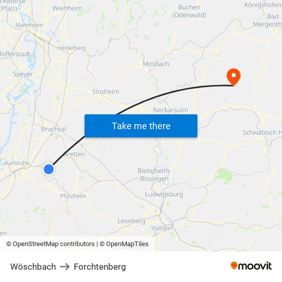 Wöschbach to Forchtenberg map