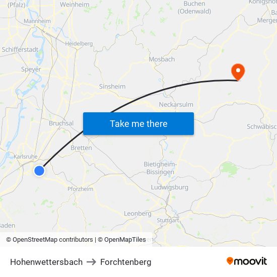 Hohenwettersbach to Forchtenberg map