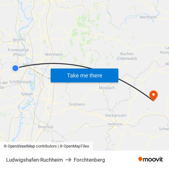 Ludwigshafen-Ruchheim to Forchtenberg map