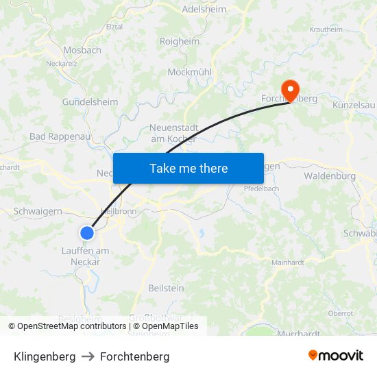 Klingenberg to Forchtenberg map