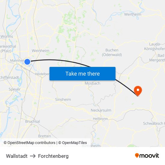 Wallstadt to Forchtenberg map