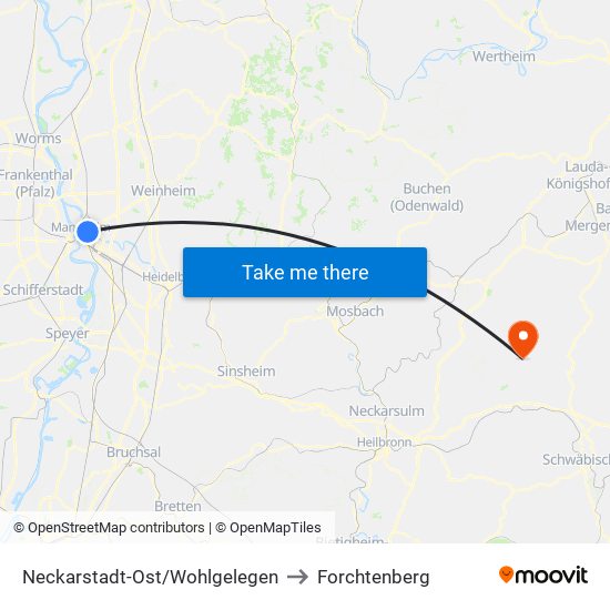 Neckarstadt-Ost/Wohlgelegen to Forchtenberg map