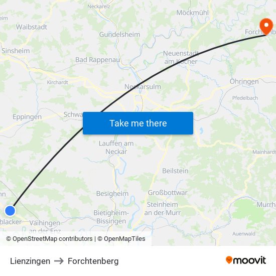 Lienzingen to Forchtenberg map