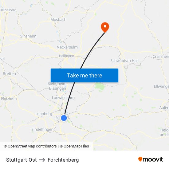 Stuttgart-Ost to Forchtenberg map