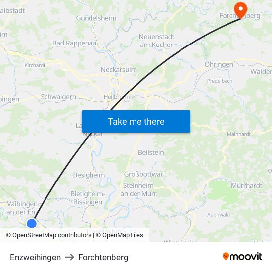 Enzweihingen to Forchtenberg map