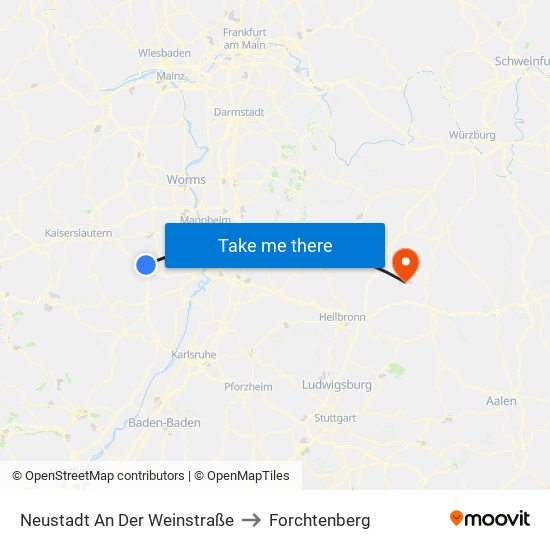 Neustadt An Der Weinstraße to Forchtenberg map