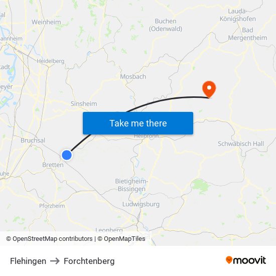 Flehingen to Forchtenberg map