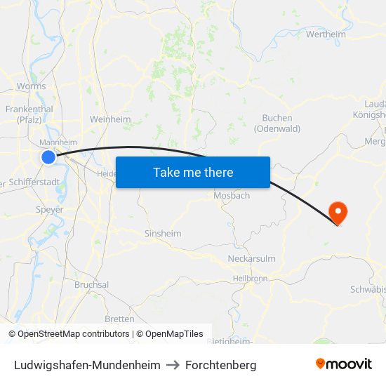 Ludwigshafen-Mundenheim to Forchtenberg map