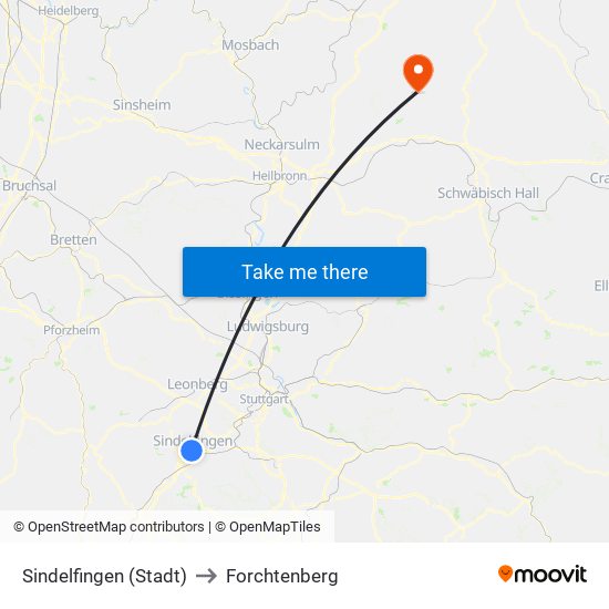 Sindelfingen (Stadt) to Forchtenberg map