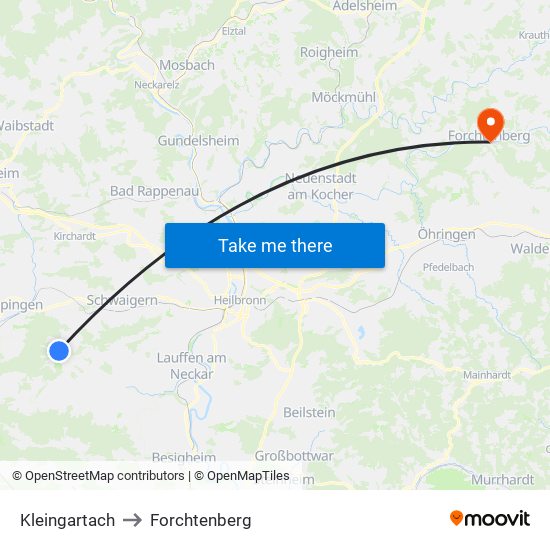 Kleingartach to Forchtenberg map