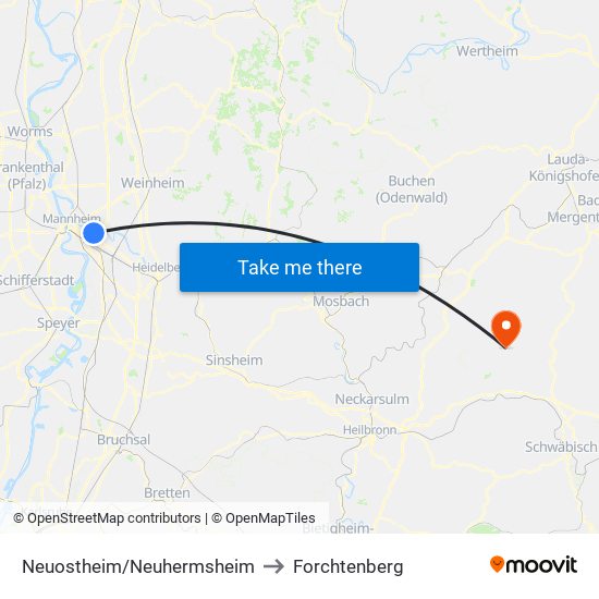 Neuostheim/Neuhermsheim to Forchtenberg map