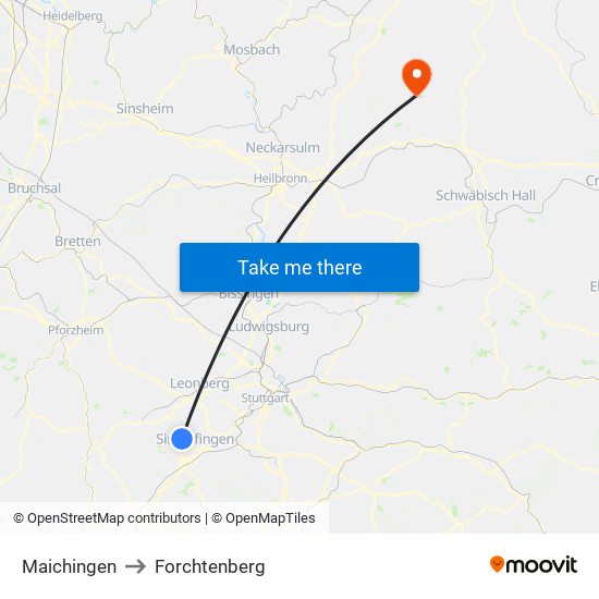 Maichingen to Forchtenberg map