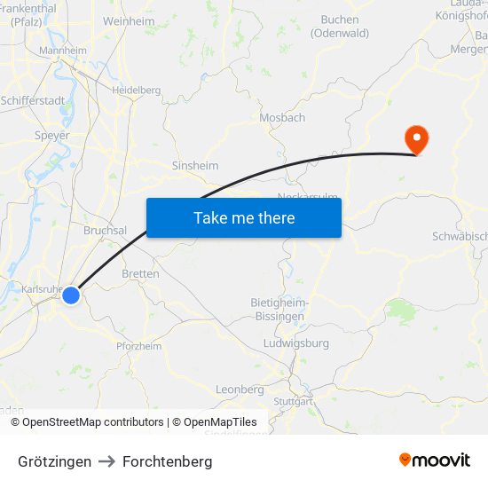 Grötzingen to Forchtenberg map