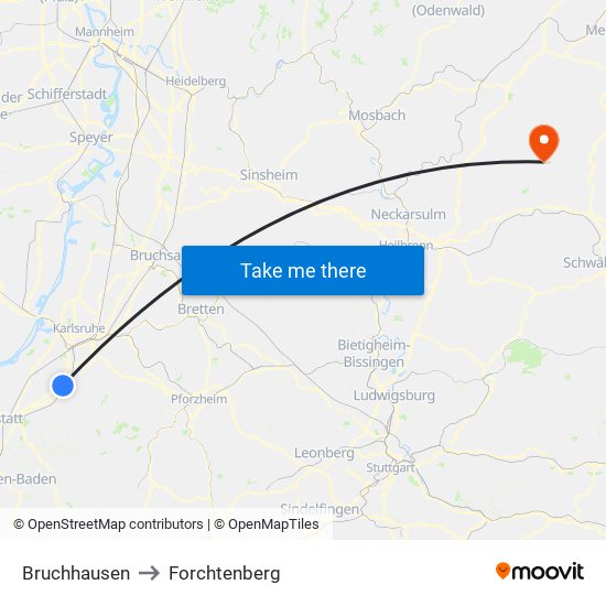 Bruchhausen to Forchtenberg map