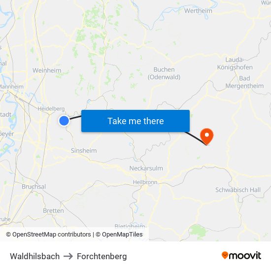 Waldhilsbach to Forchtenberg map