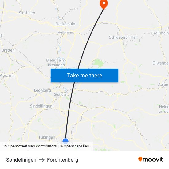 Sondelfingen to Forchtenberg map
