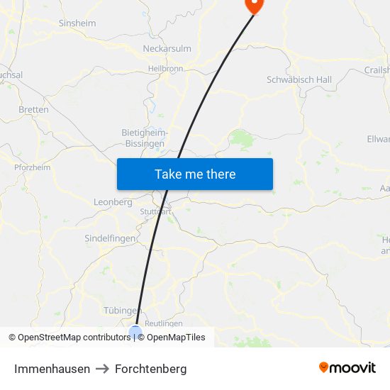 Immenhausen to Forchtenberg map