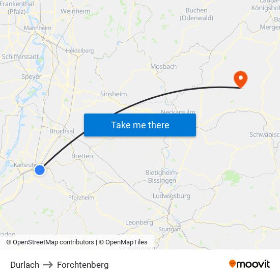 Durlach to Forchtenberg map