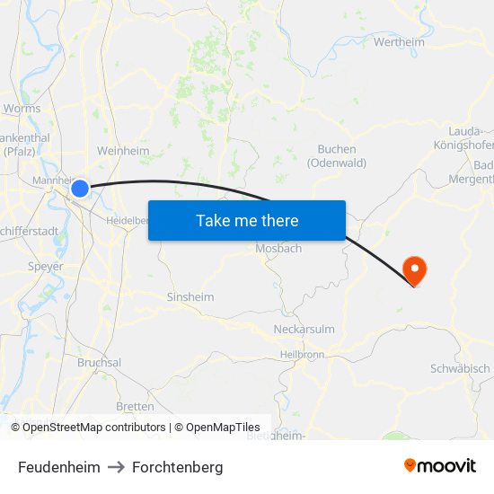 Feudenheim to Forchtenberg map