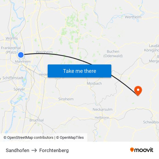 Sandhofen to Forchtenberg map