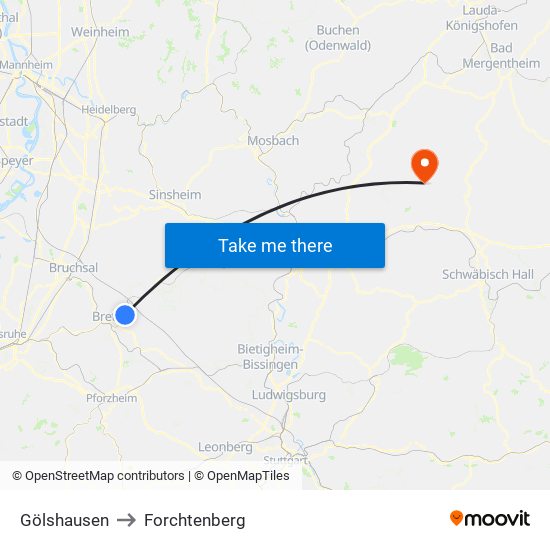 Gölshausen to Forchtenberg map