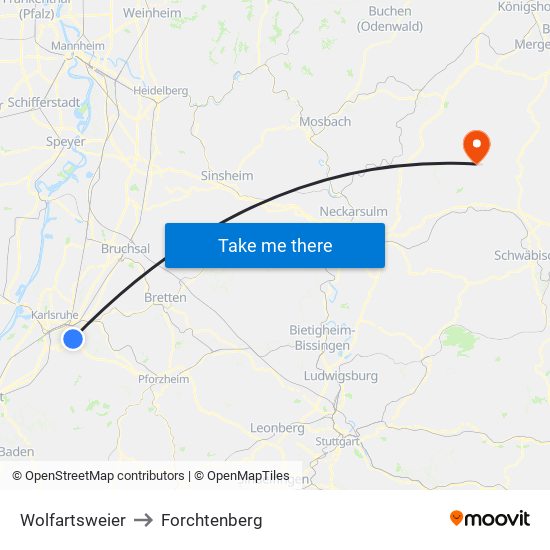Wolfartsweier to Forchtenberg map