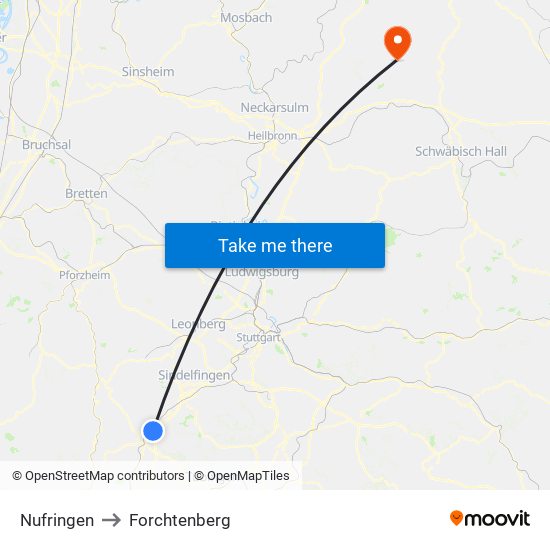 Nufringen to Forchtenberg map