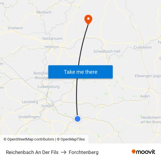 Reichenbach An Der Fils to Forchtenberg map