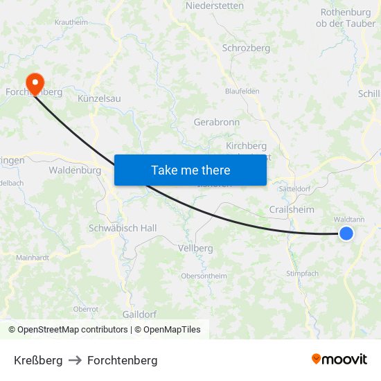 Kreßberg to Forchtenberg map