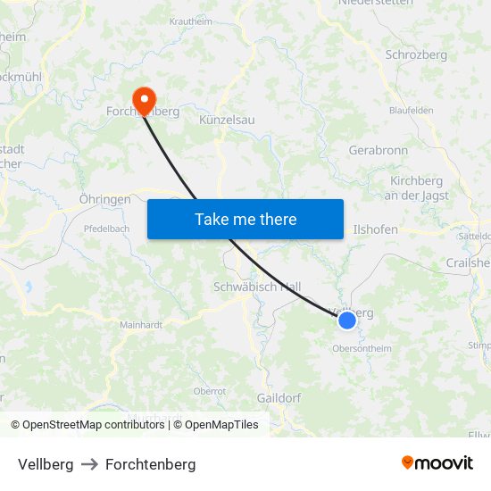 Vellberg to Forchtenberg map