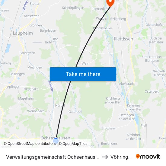 Verwaltungsgemeinschaft Ochsenhausen to Vöhringen map