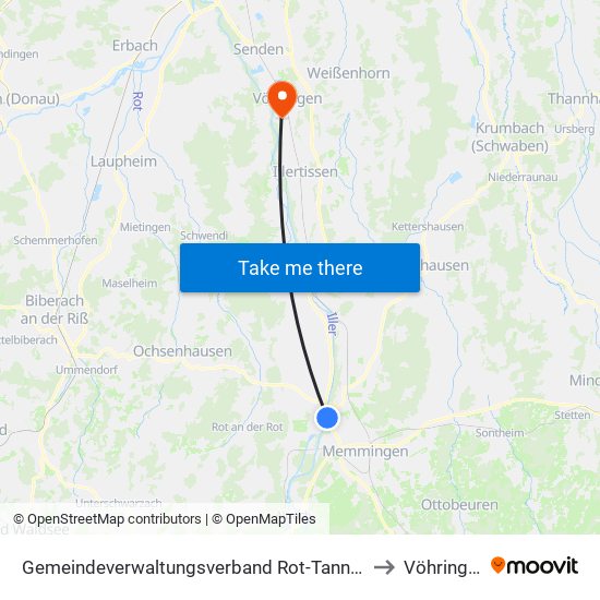 Gemeindeverwaltungsverband Rot-Tannheim to Vöhringen map