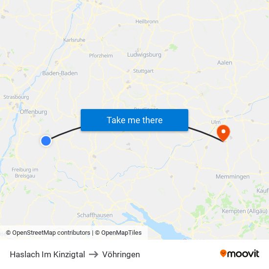Haslach Im Kinzigtal to Vöhringen map