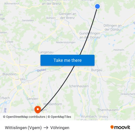 Wittislingen (Vgem) to Vöhringen map