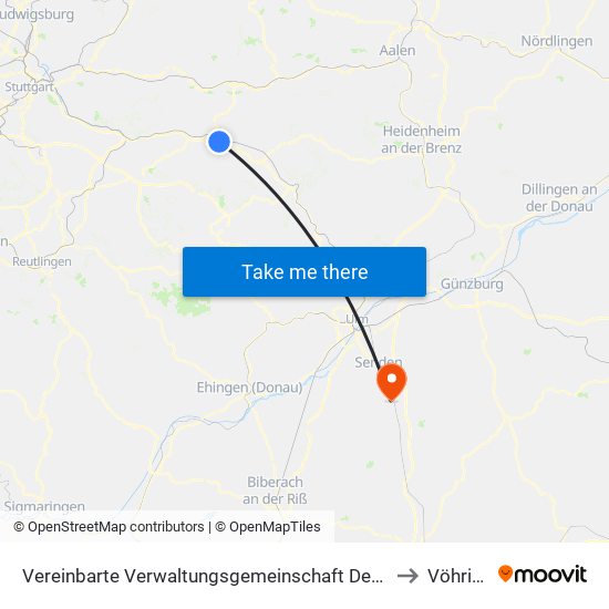 Vereinbarte Verwaltungsgemeinschaft Der Stadt Göppingen to Vöhringen map