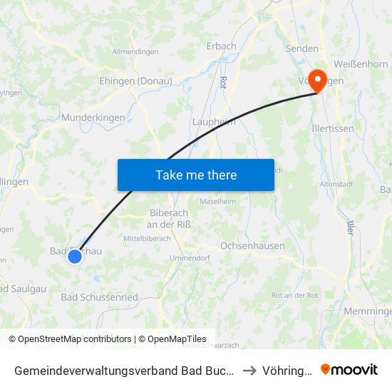 Gemeindeverwaltungsverband Bad Buchau to Vöhringen map