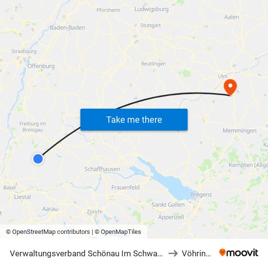 Verwaltungsverband Schönau Im Schwarzwald to Vöhringen map