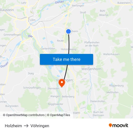 Holzheim to Vöhringen map