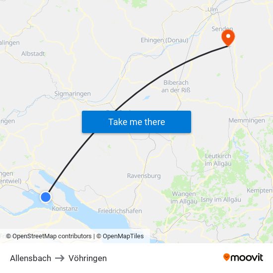 Allensbach to Vöhringen map