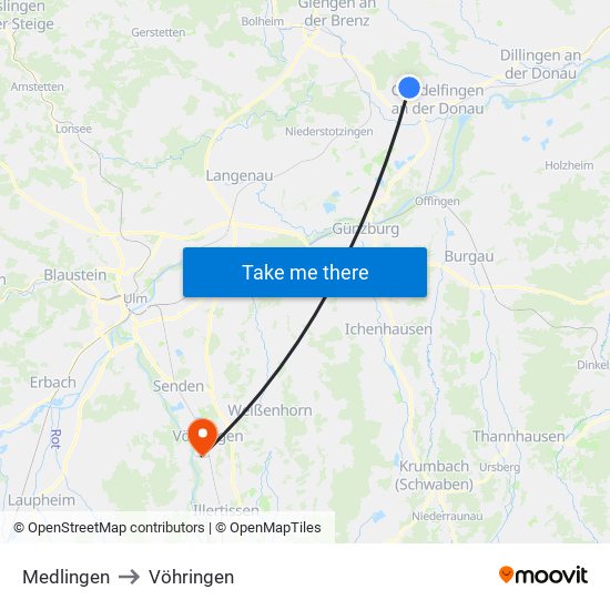 Medlingen to Vöhringen map