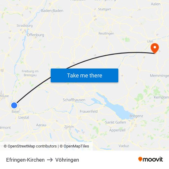 Efringen-Kirchen to Vöhringen map