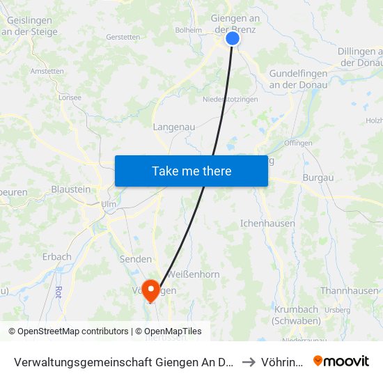 Verwaltungsgemeinschaft Giengen An Der Brenz to Vöhringen map