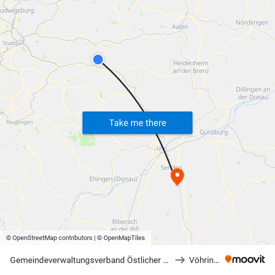 Gemeindeverwaltungsverband Östlicher Schurwald to Vöhringen map