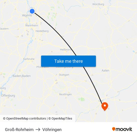 Groß-Rohrheim to Vöhringen map