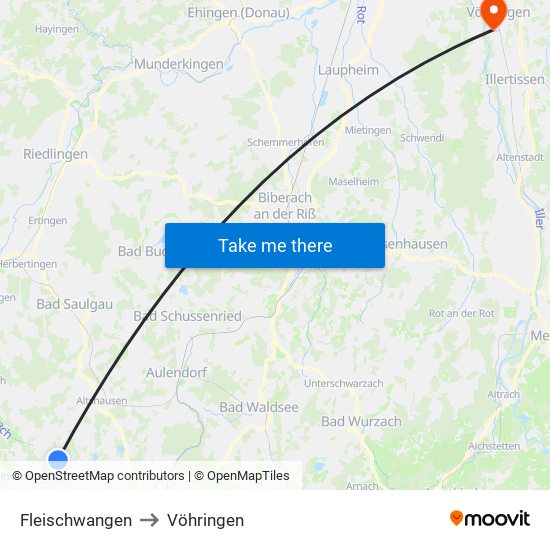 Fleischwangen to Vöhringen map
